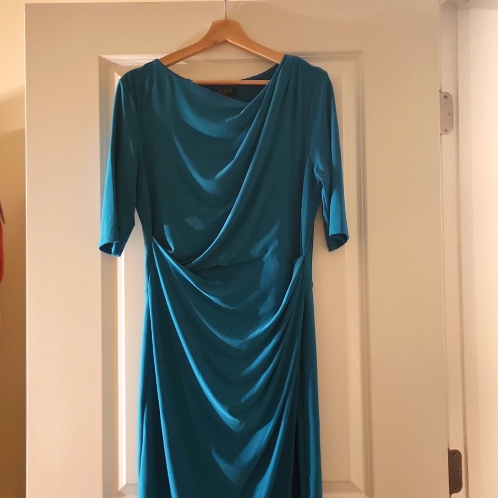 Lauren Ralph Lauren Teal Ruched Dress